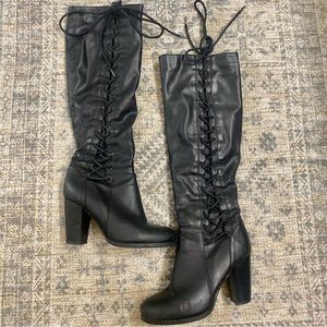 Black knee-high lace up boots size 5.5